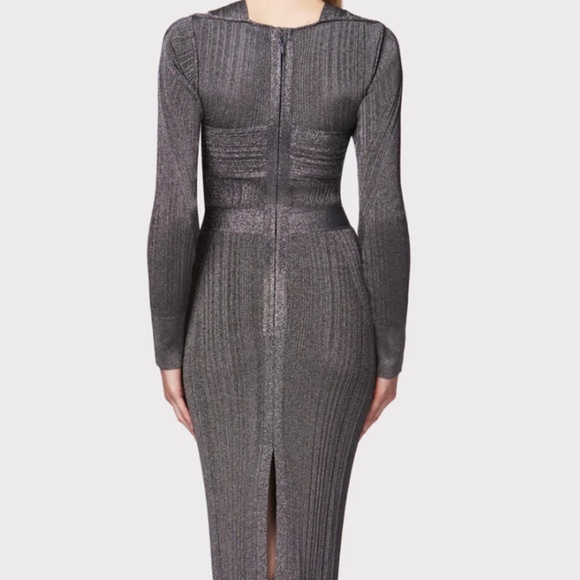 HERVE LEGER VARIEGATED RIB DRAPED METALLIC GOWN - Picture 6 of 7